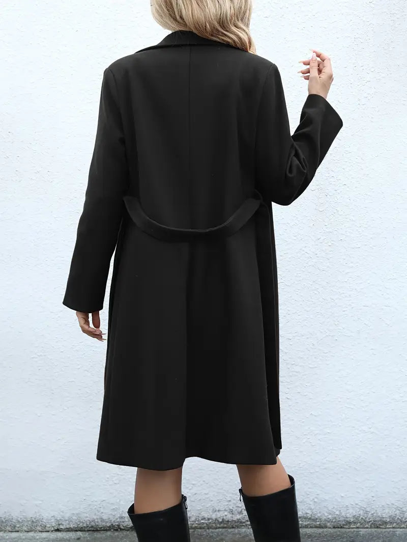 Elegant, lang trenchcoat i polyester med høy krage for kvinner