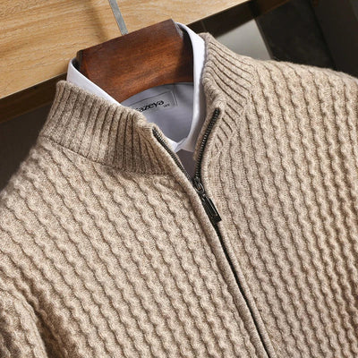 Merino cardigan med strukturert glidelås for menn