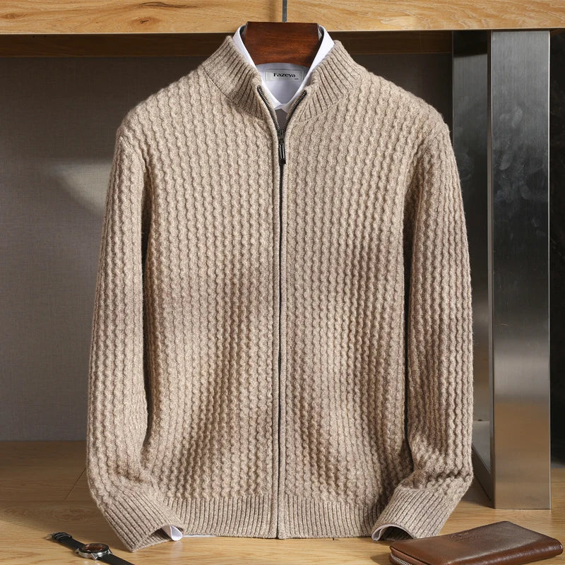 Merino cardigan med strukturert glidelås for menn