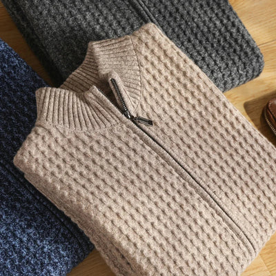 Merino cardigan med strukturert glidelås for menn